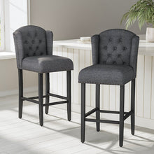 Load image into Gallery viewer, Set of 2 Linen Thick Padded Bar Stools Wooden Dining Stools Bar Stools Living and Home 
