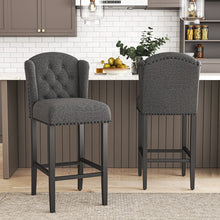 Load image into Gallery viewer, 2 Pcs Linen Thick Padded Bar Stools Mid-Century Wooden Dining Stools Bar Stools Living and Home Dark Grey 

