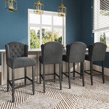 Load image into Gallery viewer, 2 Pcs Linen Thick Padded Bar Stools Mid-Century Wooden Dining Stools Bar Stools Living and Home 
