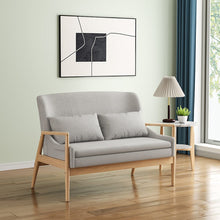 Load image into Gallery viewer, Linen Grey Loveseat Sofa Natural Wood Legs 2-seater Armchair with Pillows 2 Seater Sofas Living and Home 
