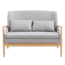 Load image into Gallery viewer, 4ft Wide Linen Grey Loveseat Sofa Natural with Wood Legs and Pillows 2 Seater Sofas Living and Home 
