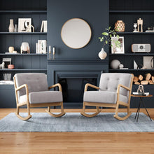 Load image into Gallery viewer, Grey Linen Rocking Chair Upholstered Seat Lounge Chair with Pillow Rocking Chairs Living and Home 
