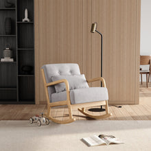Load image into Gallery viewer, Grey Linen Rocking Chair Upholstered Seat Lounge Chair with Pillow Rocking Chairs Living and Home 
