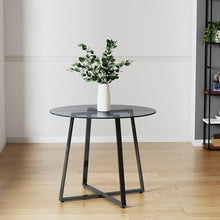 Load image into Gallery viewer, Round Dining Table 90cm Metal Based Glass Coffee Table Dining Tables Living and Home Black Semi-transparent Top Black Base 
