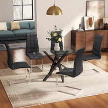 Load image into Gallery viewer, Glass Top Dining Table 130x80cm with Crossing Metal Legs Dining Tables Living and Home 
