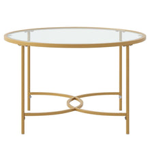 Load image into Gallery viewer, Round Coffee Table Glass Top Crossed C Base Centre Table Coffee Tables Living and Home 
