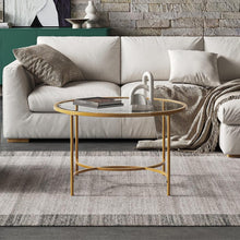 Load image into Gallery viewer, Round Coffee Table Glass Top Crossed C Base Centre Table Coffee Tables Living and Home 
