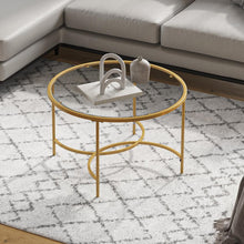 Load image into Gallery viewer, Round Coffee Table Glass Top Crossed C Base Centre Table Coffee Tables Living and Home 
