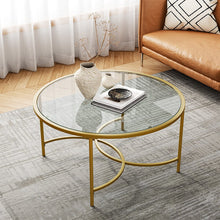 Load image into Gallery viewer, Round Coffee Table Glass Top Crossed C Base Centre Table Coffee Tables Living and Home 
