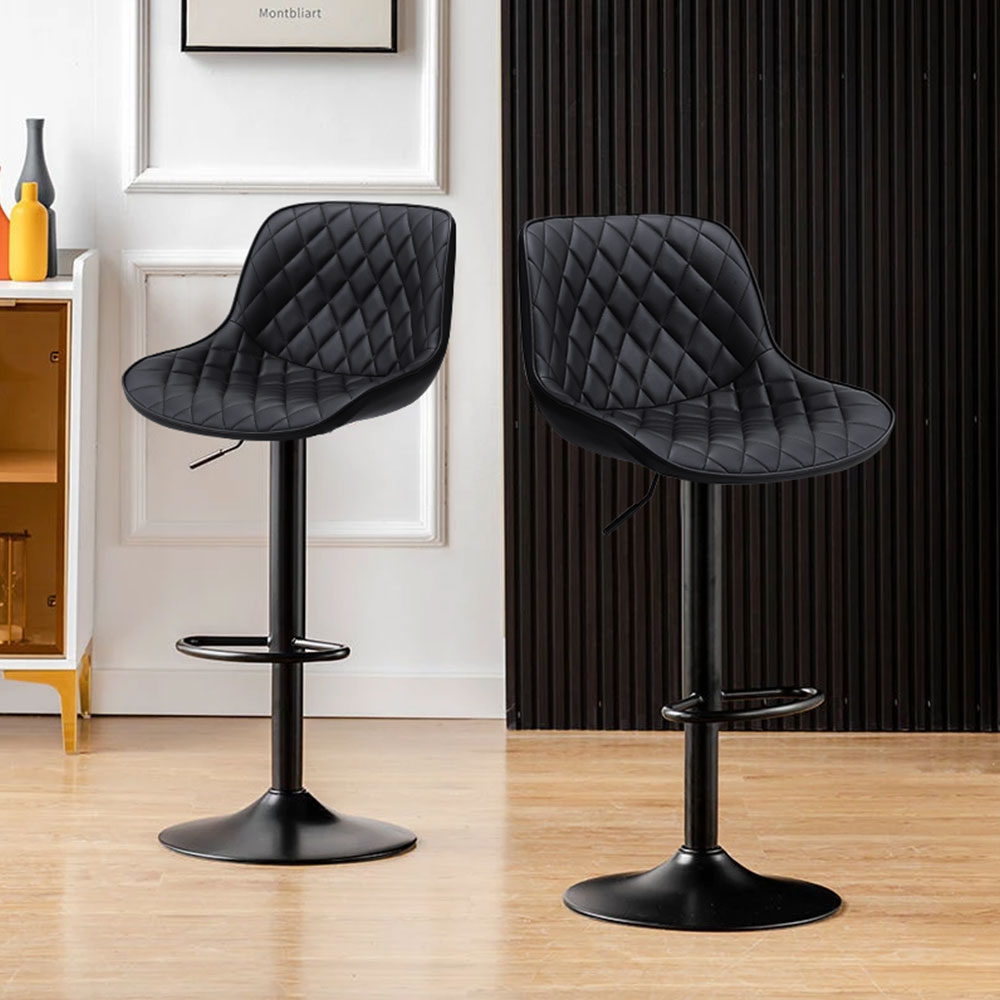 2 Pcs Faux Leather Height Adjustable Bar Stool Black