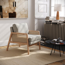 Load image into Gallery viewer, Grey Cushioned Wood Armchair
