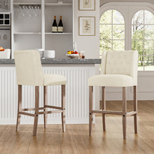 Load image into Gallery viewer, Rustic Set of 2 Bar Stools Linen Tufted with Wood Legs
