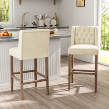 Load image into Gallery viewer, Rustic Set of 2 Bar Stools Linen Tufted with Wood Legs

