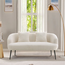 Load image into Gallery viewer, White Teddy Fabric Loveseat with Metal Legs
