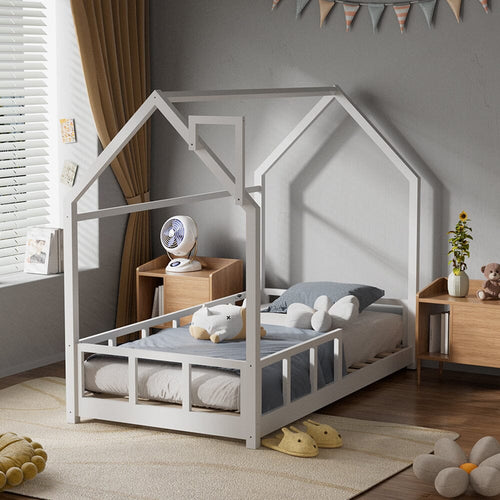 House Bed Frame Wood Toddler Bed with Safety Guard Fence Bed Frames Living and Home 