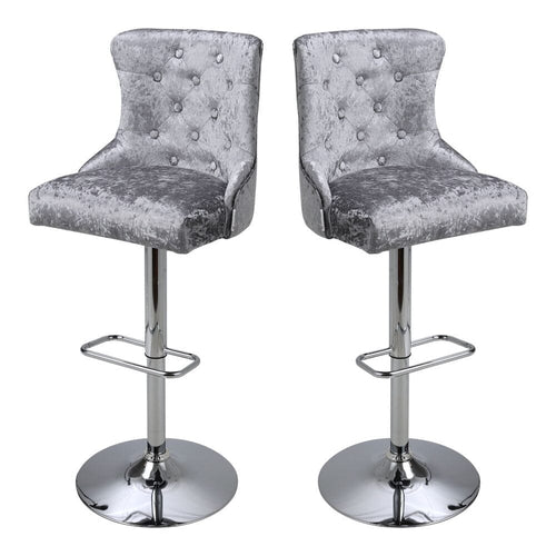 2 Pcs Velvet Upholstered Adjustable Bar Stool with Button Seat Back Living and Home 