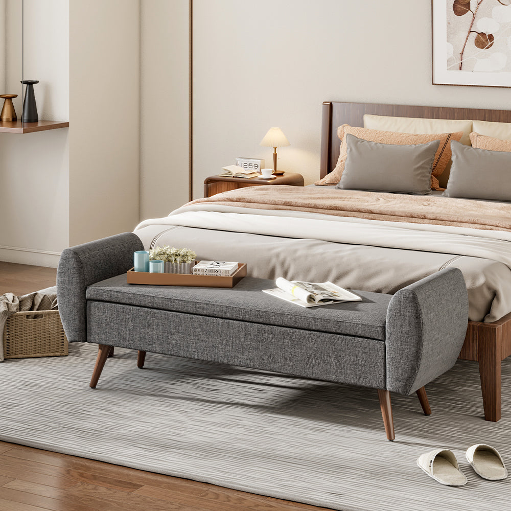 Linen Upholstered Storage Bench