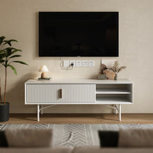 Load image into Gallery viewer, White Striped Wooden TV Stand
