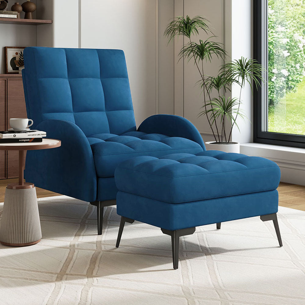 Leisure Recliner Armchair and Ottoman Set with Footstool Metal Legs