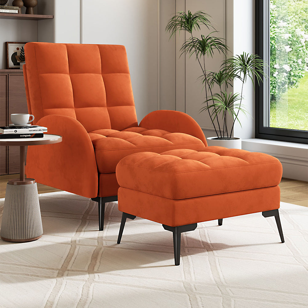 Leisure Recliner Armchair and Ottoman Set with Footstool Metal Legs