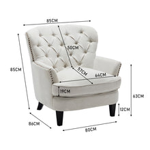 Load image into Gallery viewer, Classic Buttoned Back Linen Armchair with Wooden Legs
