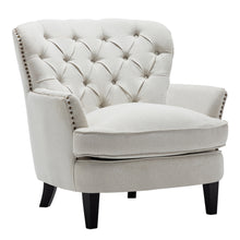 Load image into Gallery viewer, Classic Buttoned Back Linen Armchair with Wooden Legs
