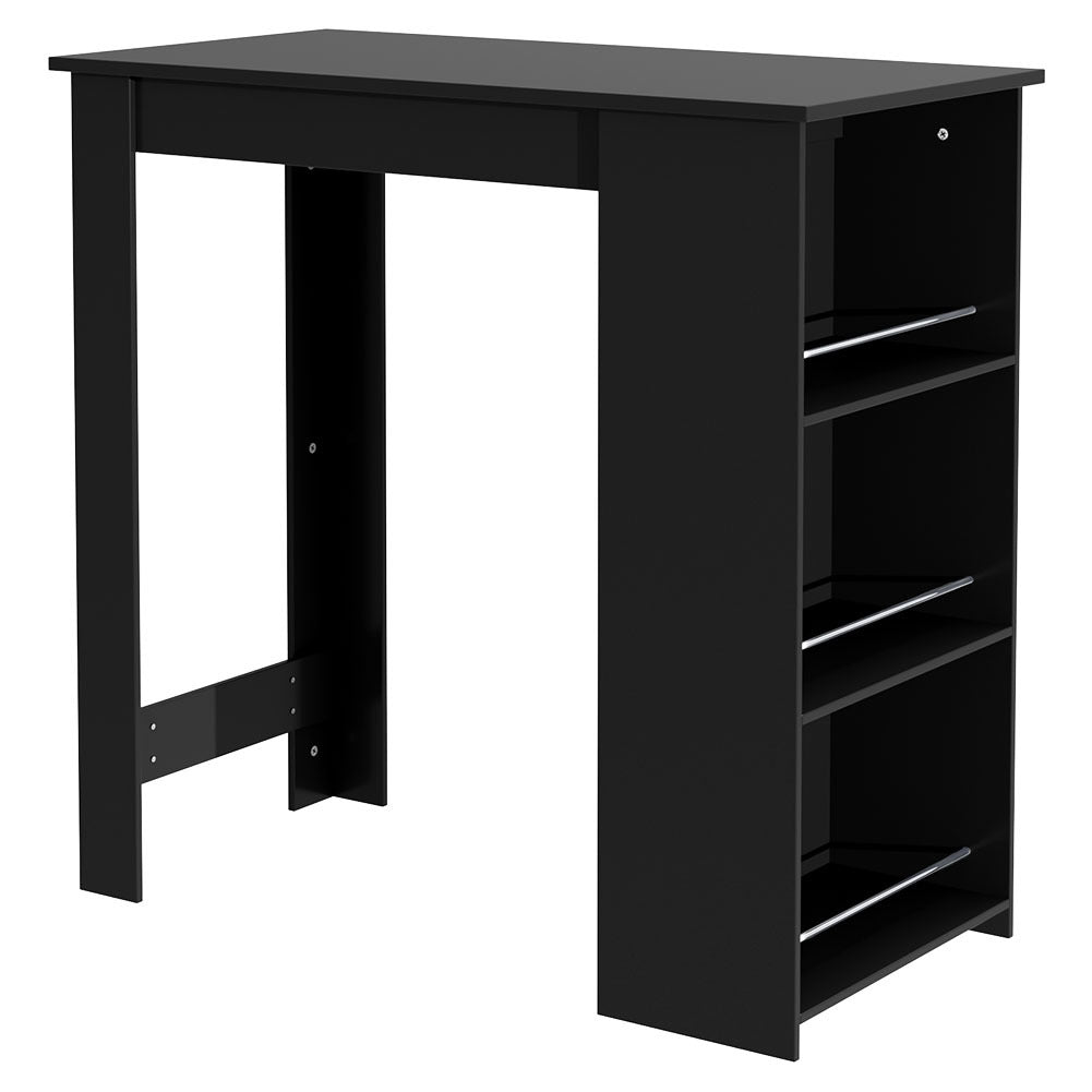 Black Modern Chipboard Bar Table with 3 Storage Shelves for Kitchen Dinning Room, FI0060