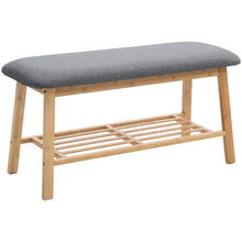 Load image into Gallery viewer, Shoe Bench Bamboo 2 Tier with Shoe Storage Rack Bench Living and Home Grey Linen 
