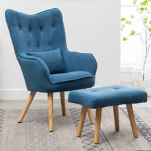 Load image into Gallery viewer, 107cm Height Velvet Wingback Lounge Armchair and Footstool Wingback Chairs Living and Home Blue 
