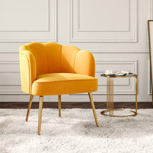 Load image into Gallery viewer, Frosted Velvet Shell Accent Chair Scalloped Chair Living and Home Yellow/Orange 
