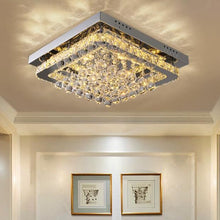 Load image into Gallery viewer, Chrome Finished Sqaure LED Ceiling Light with Luxury Crystal Ball Drops Ceiling Light Living and Home Dimmable Warm Glow 
