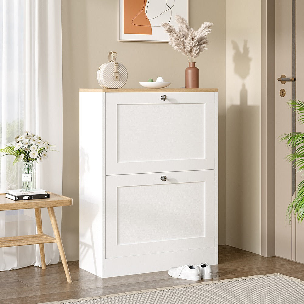 Livingandhome Wooden 2 Drawer Flip Down Shoe Cabinet