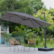 Load image into Gallery viewer, Light Grey 3 x 3 m Square Cantilever Parasol Outdoor Hanging Umbrella for Garden and Patio Parasols Living and Home Charoal Parasol + Cross Base + Square Water Tank 
