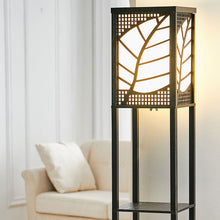 Load image into Gallery viewer, Modern Floor Lamp with Linen Shade Wood Leaf Patterned 3 Layers Towered Lamp Floorlamp Living and Home 
