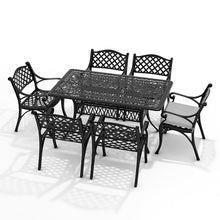 Load image into Gallery viewer, Livingandhome Set of 7 Retro Garden Bistro Set Cast Aluminum with Cushions, AI1048AI1044AI1044AI1044
