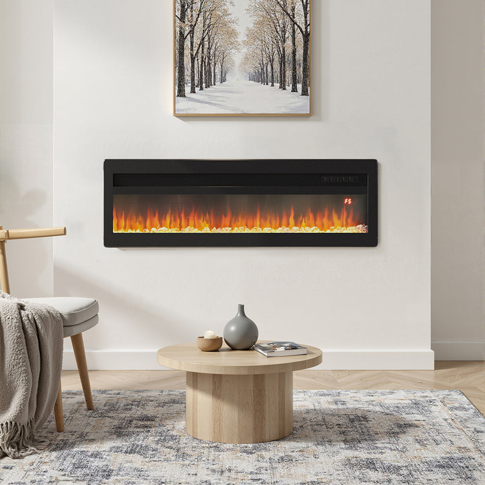 40/50/60 Inch Black/White Electric Fireplace 1800W Wall Mounted Heater With Installation Kit