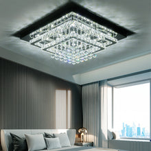 Load image into Gallery viewer, Double Layer Chrome Finished Square LED Ceiling Light with Luxury Crystal Ball Drops Ceiling Light Fixtures Living and Home 
