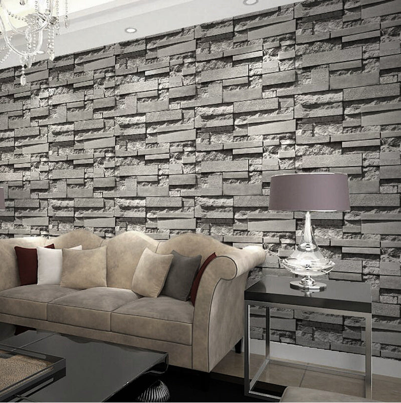 10M 3D Rustic Stone Brick Wall Paper, HF0184