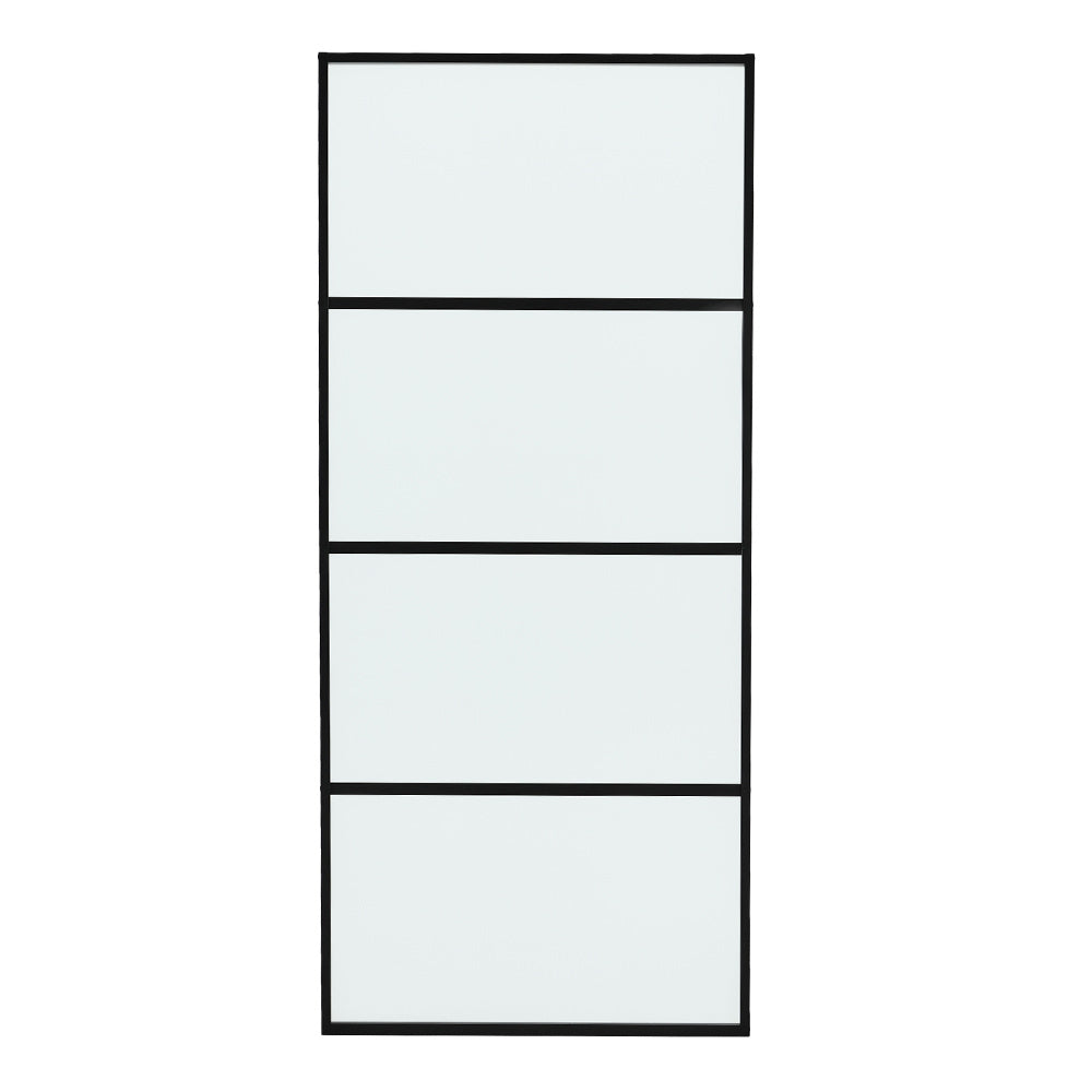 Livingandhome Clear Glass Black Barn Door with Sliding Hardware Kit, LG1117LG1120