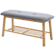 Load image into Gallery viewer, Shoe Bench Bamboo 2 Tier with Shoe Storage Rack Bench Living and Home Grey Velvet 
