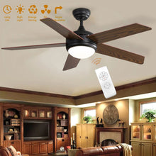 Load image into Gallery viewer, 52 Inch Wooden Blades Ceiling Fan with LED Lamp Light Dimmable and Remote Ceiling Fans Living and Home 
