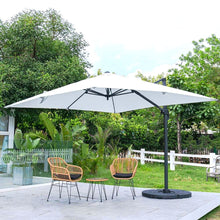 Load image into Gallery viewer, Copy of Light Grey 3 x 3 m Square Cantilever Parasol Outdoor Hanging Umbrella for Garden and Patio Parasols Living and Home Parasol + Cross Base + Round Water Tank 
