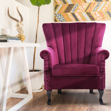 Load image into Gallery viewer, WineRed/Blue Velvet Wingback Chair Upholstered Armchair Wingback Chairs Living and Home 
