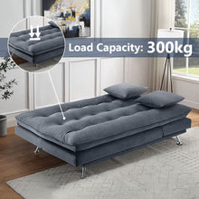Load image into Gallery viewer, 190cm Wide Grey 3 Seater Sofa Linen Convertible Sofa Bed with 2 Pillows Sofa Beds Living and Home 
