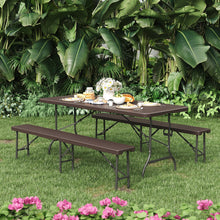 Load image into Gallery viewer, 3-Piece Rattan Plastic Outdoor Folding Table Bench Set Garden Dining Sets Living and Home Set 
