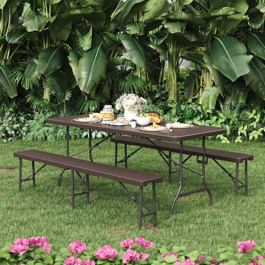 3-Piece Rattan Plastic Outdoor Folding Table Bench Set Garden Dining Sets Living and Home Set 