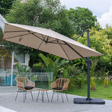 Load image into Gallery viewer, Light Grey 3 x 3 m Square Cantilever Parasol Outdoor Hanging Umbrella for Garden and Patio Parasols Living and Home Khaki Parasol + Cross Base + Petal Water Tank 
