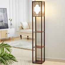 Load image into Gallery viewer, 3-in-1 Wooden &amp; Linen Floor Lamp with Shelves Units
