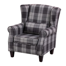 Load image into Gallery viewer, Wing Back Armchair Fabric Tartan Accent Chair Grey
