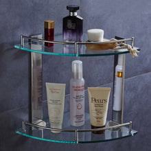 Load image into Gallery viewer, 2 Tier Glass Corner Floating Storage Shelves Tidy Bathroom Shower Organizer Rack
